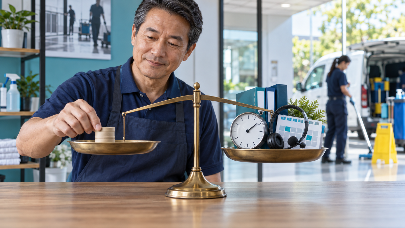 ロイヤリティと時間や業務支援の価値を比較する清掃業オーナー
